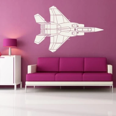 Stylish airplane sticker 1598 in a modern interior, adding a dynamic touch to a purple wall.