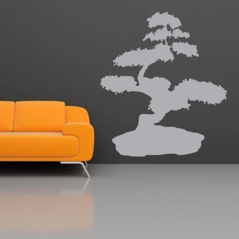 Elegant bonsai tree in a minimalist style, perfect for a modern living room with orange accents.