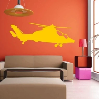Helicopter painting template in vibrant yellow, perfect for a modern living room with orange accents.