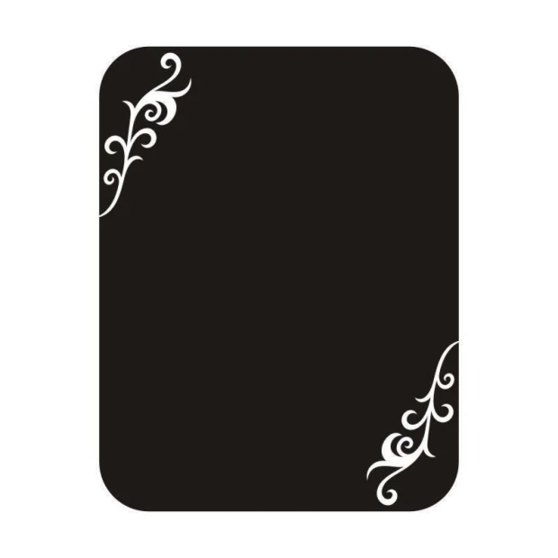 Chalk sticker 035 ornament - Black rectangle with white stylized corner designs.
