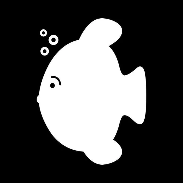 Dry-erase board 008 fish - Graphic design. Fish shape with air bubbles in white on a black background.
