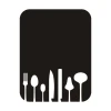 Chalkboard sticker 049 cutlery - Graphic design with white cutlery silhouettes on a black background.