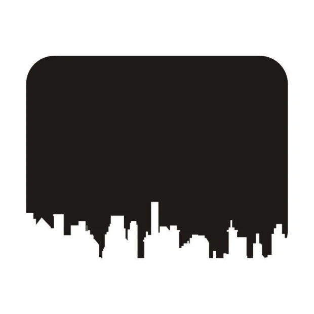 Chalk sticker 053 city - Graphic design. City silhouette with various building shapes on a black background.