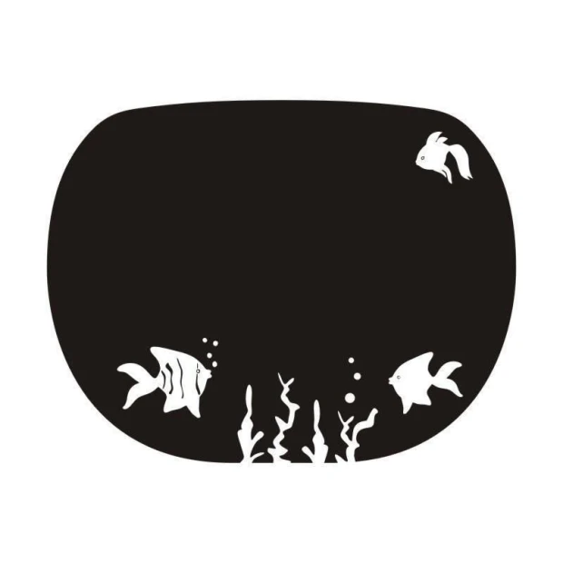 Chalk sticker 057 aquarium - Graphic design with a black background featuring white fish and aquatic plants.