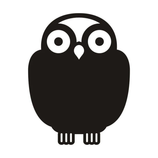 Chalk sticker 063 owl - Graphic design. Black owl with large white eyes and a round body.