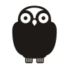 Chalk sticker 063 owl - Graphic design. Black owl with large white eyes and a round body.