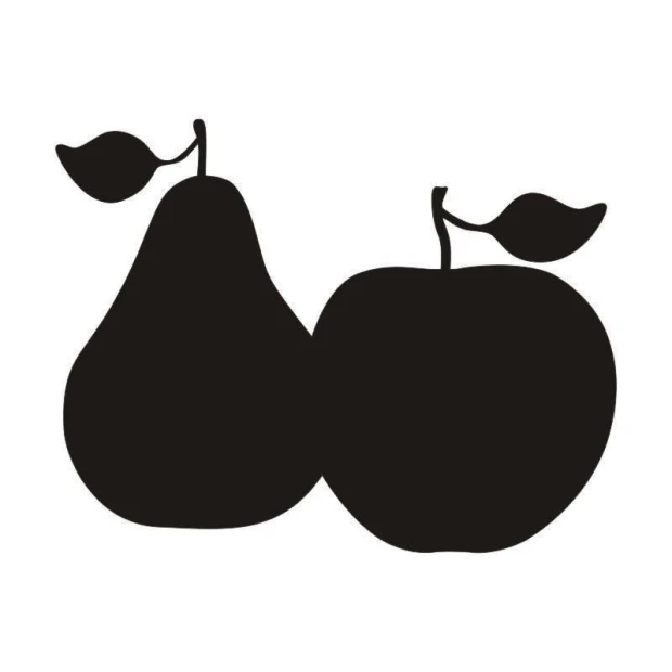 Chalk sticker 073 pear apple - Graphic design featuring a pear and apple outlined in black with leaves.
