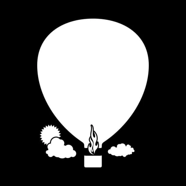 Dry-erase board 005 balloon clouds - Graphic design. Hot air balloon with clouds and sun.