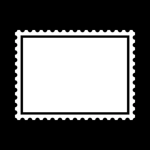 Dry-erase board 022 postal stamp - Graphic design. Rectangle with rounded corners and a scalloped edge.