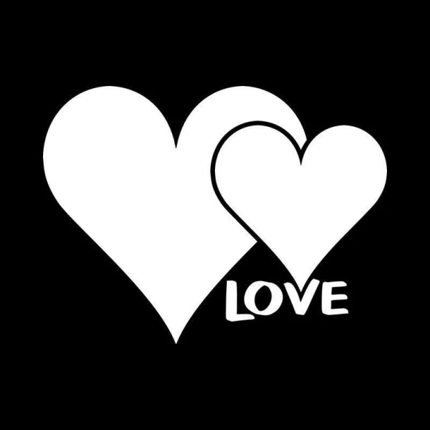 Dry-erase board 025 hearts - Graphic design with two hearts of different sizes and the word LOVE on a black background.