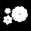 Dry-erase board 026 flowers - Graphic design with three white flowers in different shapes on a black background.
