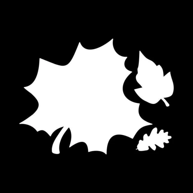Dry-erase board 034 leaves - Graphic design with leaf shapes in various sizes on a black background.