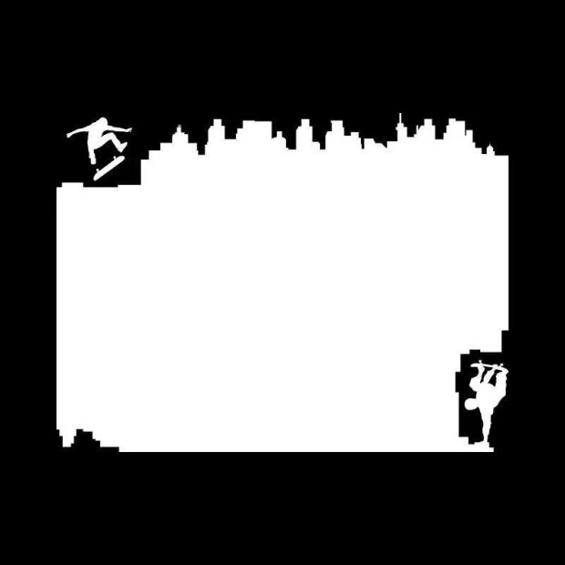 Dry-erase board 037 skate - Graphic design featuring skateboarder silhouettes against an urban backdrop.