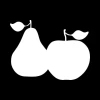 Dry-erase board 040 pear apple - Graphic design. Pear and apple shapes in white on a black background.