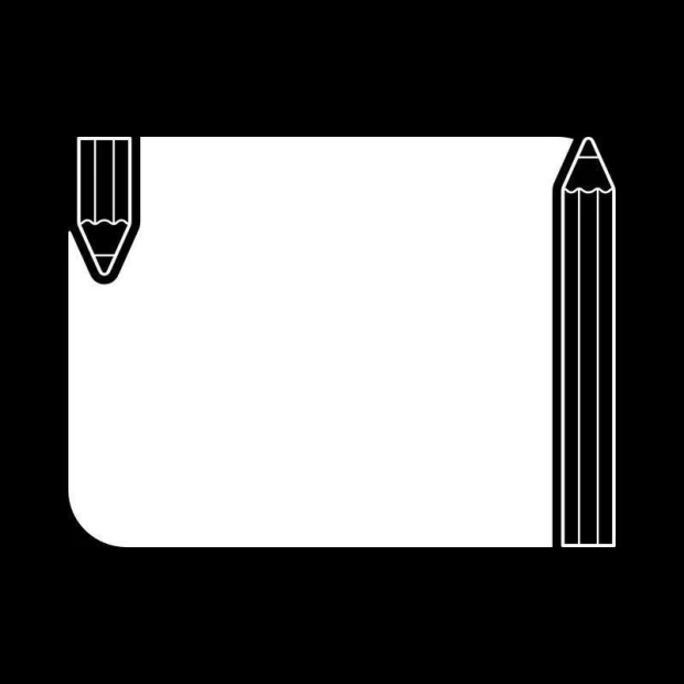 Dry-erase board 043 with pencils - Graphic design. Simple shape with rounded corners and two pencils in the corners.