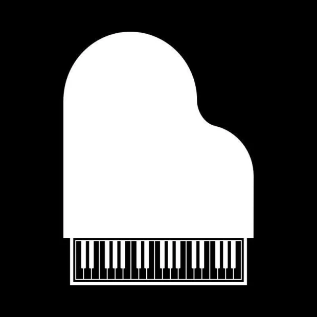 Piano-shaped whiteboard with a graphic design and keyboard at the bottom.