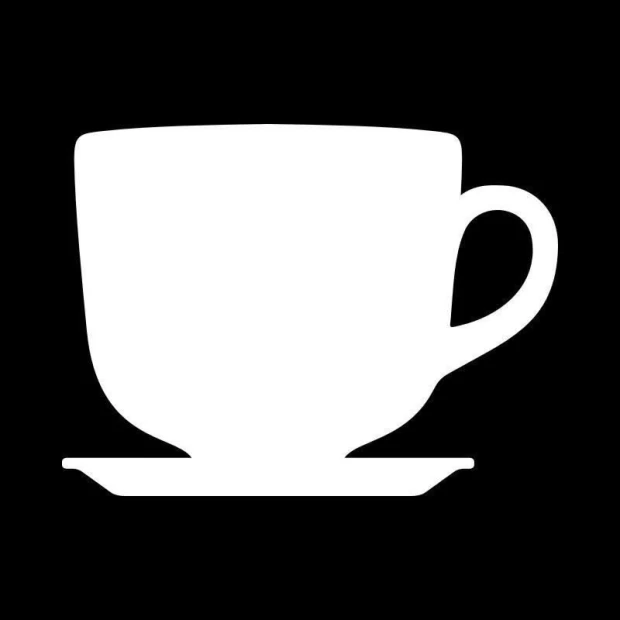 White cup on a saucer graphic design on a black background for a dry-erase board 063.