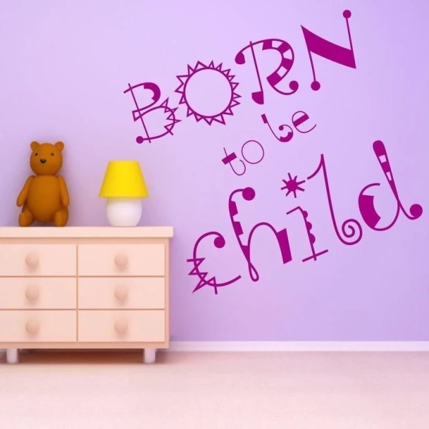 Painting template 02X 03 born to be child 1708 - Decor for a child\'s room. Light-colored walls, furniture in shade.