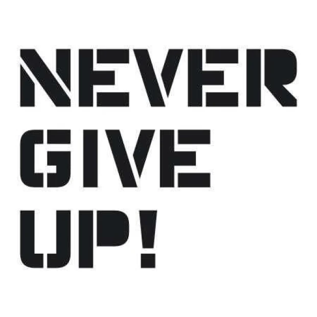 Painting template 02X 13 never give up 1715 - Graphic design with uppercase letters arranged in two columns.