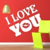 Painting template 02X 15 I love you 1714 - Room setup with red walls, yellow chair, and droplet-shaped lamp.