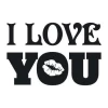 Painting template 02X 15 I love you 1714 - Graphic design with large letters I LOVE YOU and a lip print in the center.