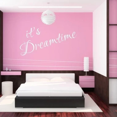 Painting template 02X 17 its dreamtime 1739 - Bedroom design with pink walls, dark furniture, and light accents.