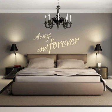 Painting template 02X 17 always and forever 1745 - Bedroom design with gray-beige walls and a light bed.