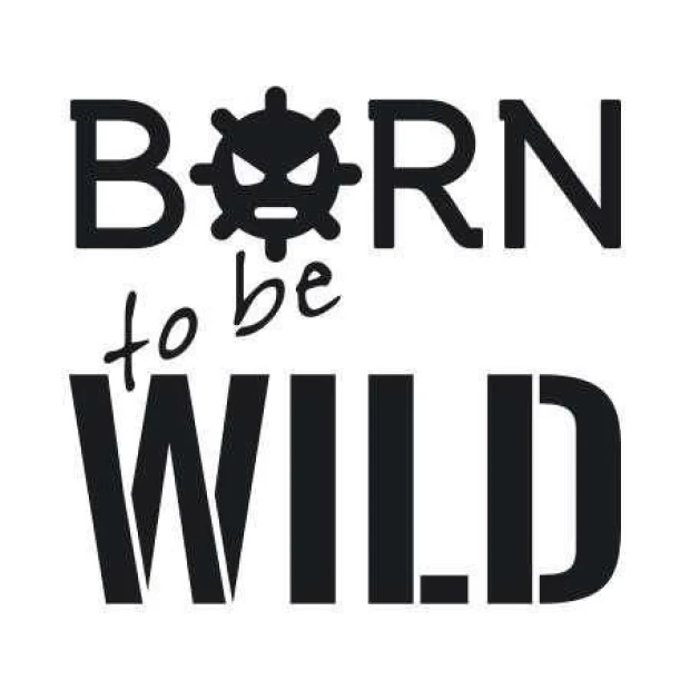 Sticker 03X 03 Born to be Wild 1709 - Graphic design with large letters BORN and WILD, featuring a steering wheel symbol in the background.