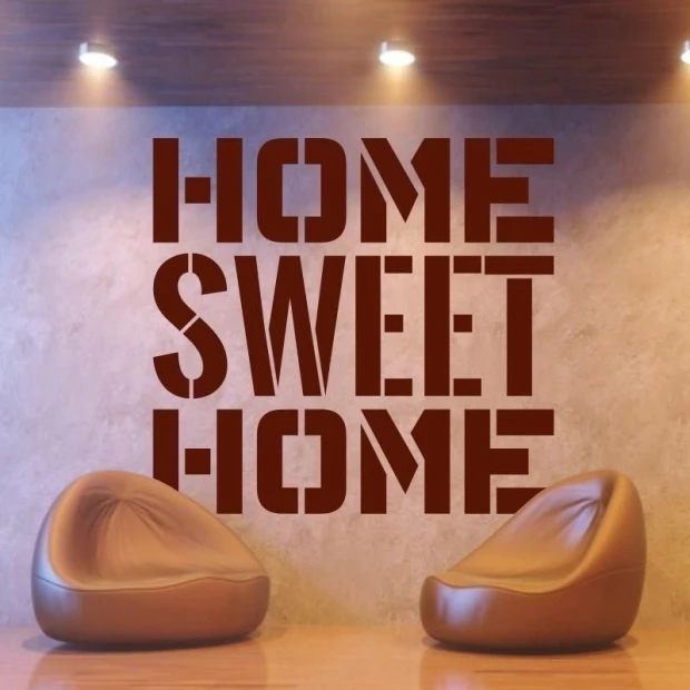 Sticker 03X 03 home sweet home 1710 - Living room setup with light walls and two brown armchairs.