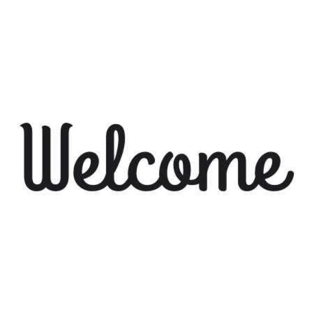 Sticker 03X 06 welcome 1700 - Graphic design. Black "Welcome" in calligraphy style on a white background.