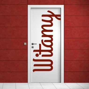 Sticker 03X 19 welcome 1703 - Hallway decor. Red walls, white door with text.