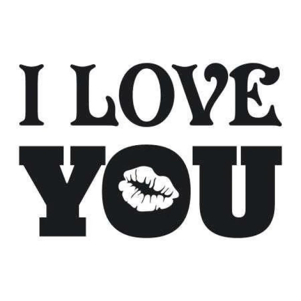 Sticker 03X 23 I love you 1714 - Graphic design. Black text I LOVE YOU with a lip print in the center.
