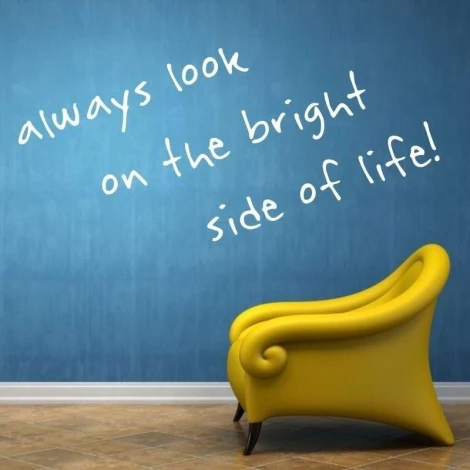 Sticker 03X 24 always look 1712 - Room setup with a blue wall and a modern yellow chair.