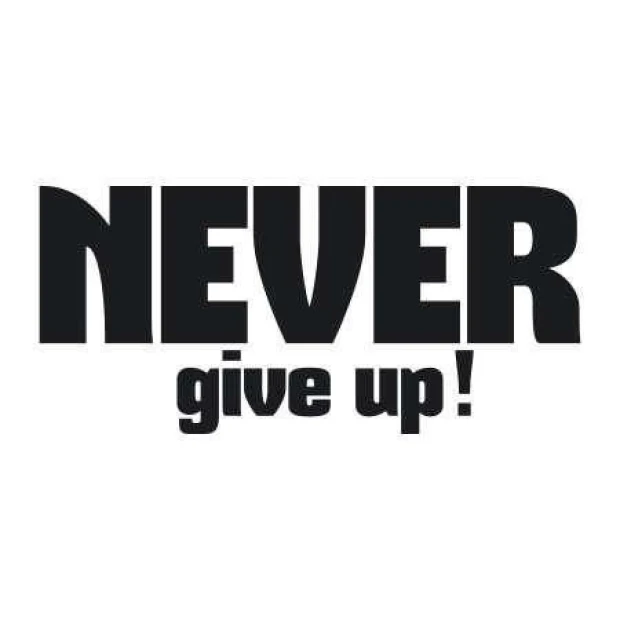Sticker 03X 24 never give up 1716 - Graphic design with large black letters on a white background.