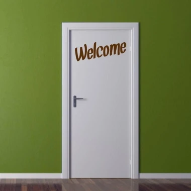 Sticker 03X 25 welcome 1699 - Entryway decor. Green wall, white door with Welcome text.