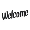 Sticker 03X 25 welcome 1699 - Graphic design. Black cursive Welcome text on a white background.