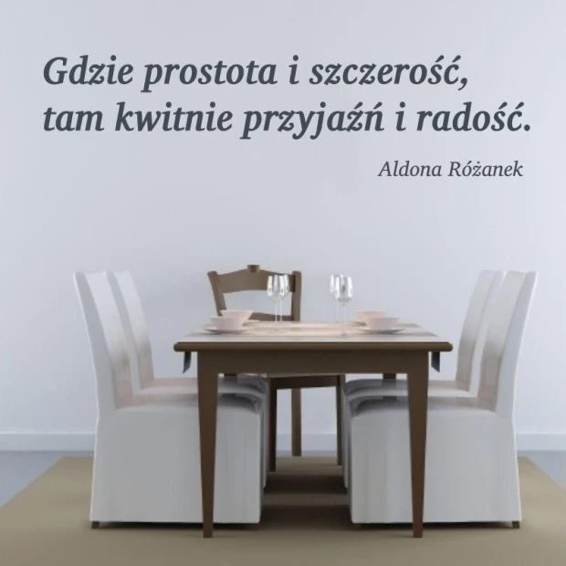 Painting template 02X 20 quote: where simplicity and honesty meet - Dining room arrangement with table and chairs against a light wall.