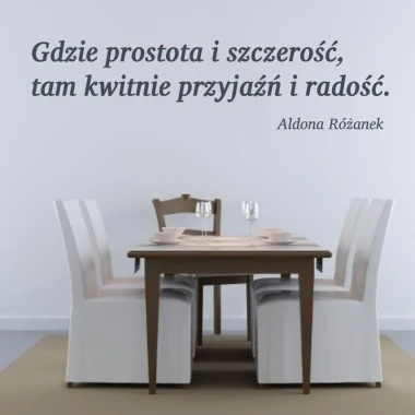 Painting template 02X 20 quote: where simplicity and honesty meet - Dining room arrangement with table and chairs against a light wall.