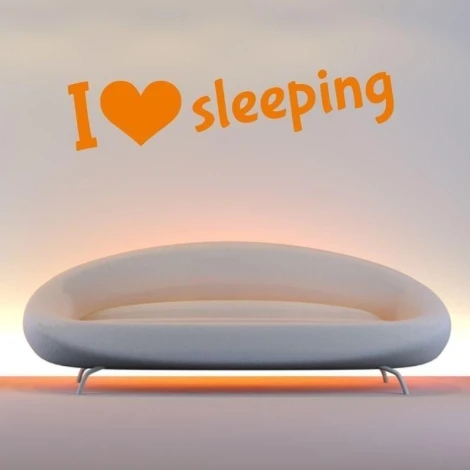 Sticker 03X 06 I love sleeping 1731 - Graphic design with orange text on a light background.