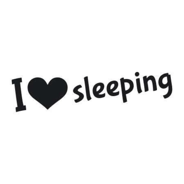 Sticker 03X 06 I love sleeping 1731 - Graphic design. Black text I love sleeping with a heart replacing the word love.