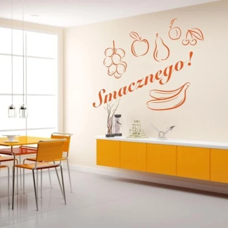 Sticker 03X 17 delicious 1729 - Kitchen decor. Light-colored walls, orange furniture.