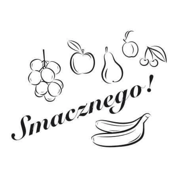 Sticker 03X 17 for tasty treats 1729 - Graphic design featuring fruits: grapes, apple, pear, cherries.