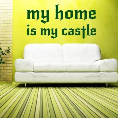 Sticker 03X 19 my home is my castle 1726 - Living room decor. Green walls, striped floor.