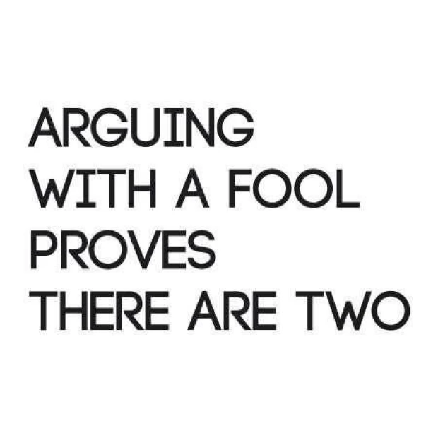 Sticker 03X 21 arguing with fool 1758 - Graphic design. Black text on a white background in a simple font.