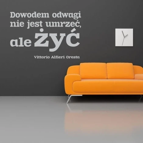 Sticker 03X 23 quote: proof of courage is 1747 - Living room decor. Dark wall, orange sofa.