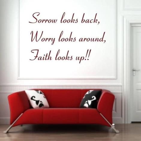 Sticker 03X 23 sorrow looks back 1757 - Living room setup with light walls and a red sofa with cushions.