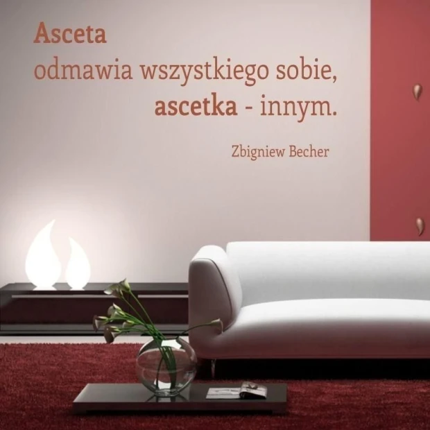 Sticker 03X 24 quote: ascetic denies himself everything 1759 - Living room arrangement. Walls in shades of pink and white, bright.