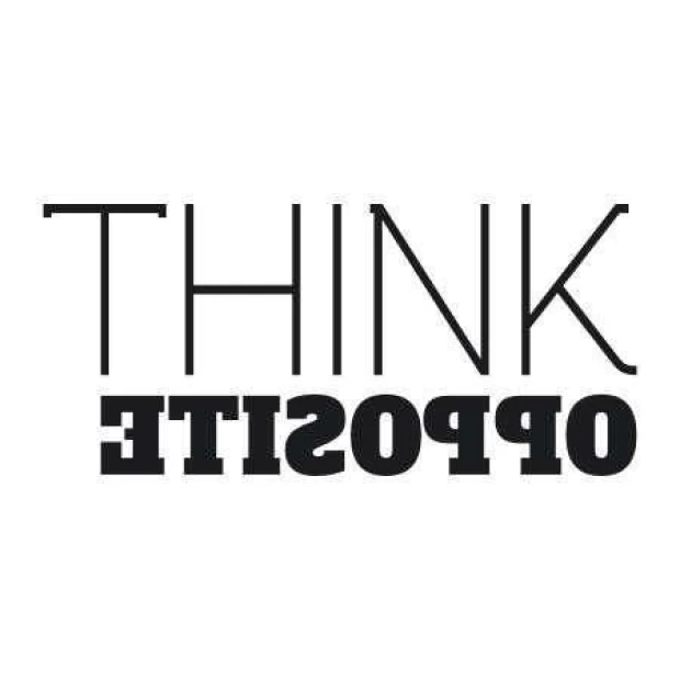 Sticker 03X 24 think opposite 1724 - Graphic design with text in vertical and horizontal styles.