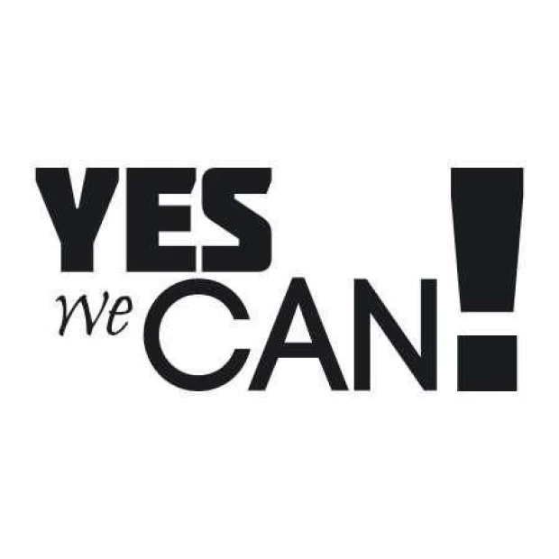 Sticker 03X 24 yes we can 1722 - Graphic design. Black text on a white background with the phrase YES we CAN! in varying sizes.
