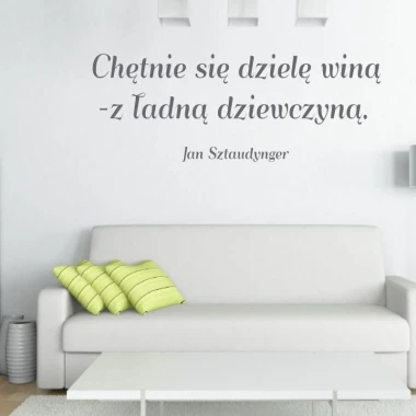 Sticker 03X 25 quote: I gladly share the blame 1761 - Living room setup. Light-colored walls, green sofa.